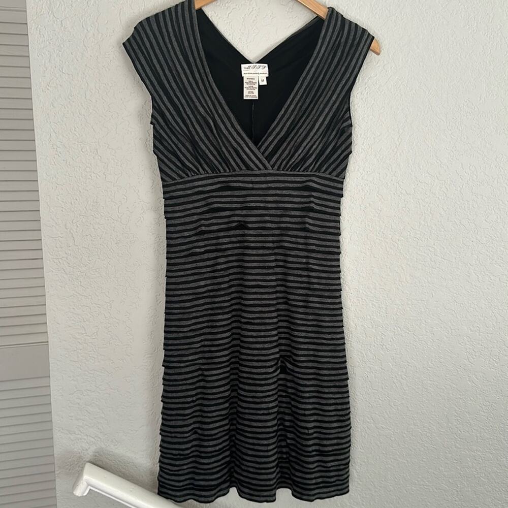 M.S.S.P. Grey Black Layered Dress Mini V Neck Stretchy Bodycon 80s 90s Y2K